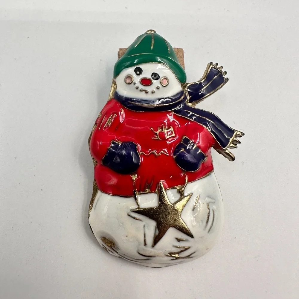 Vintage 90s Snowman Brooch Set Jingle‎ All The Way Bells Christmas Holiday Pins